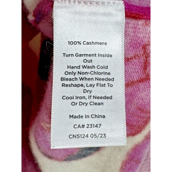 Talbots Audrey Pure Cashmere Sweater Womens Petite Pink Ivory Floral Luxe Knit - Picture 10 of 10